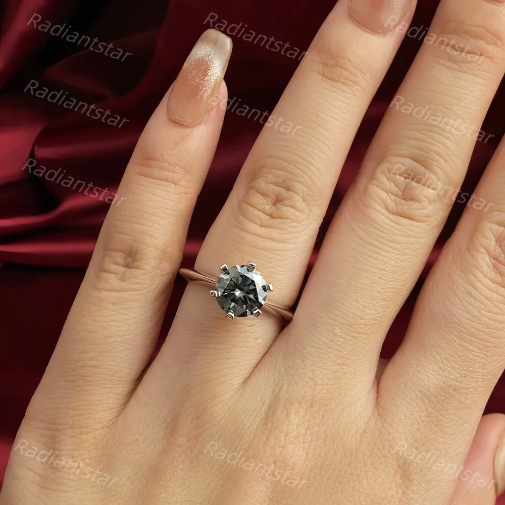 NEW Certified 2 ct. t.w. Grey Moissanite Solitaire 6 Prong Ring